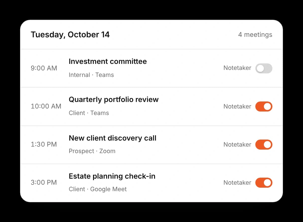 Calendar meetings with the AI Notetaker enabled